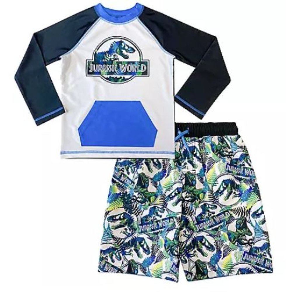 Licensed JURASSIC WORLD - NWT 2 PCS Swim Set Rash Guard Top Swim Trunks